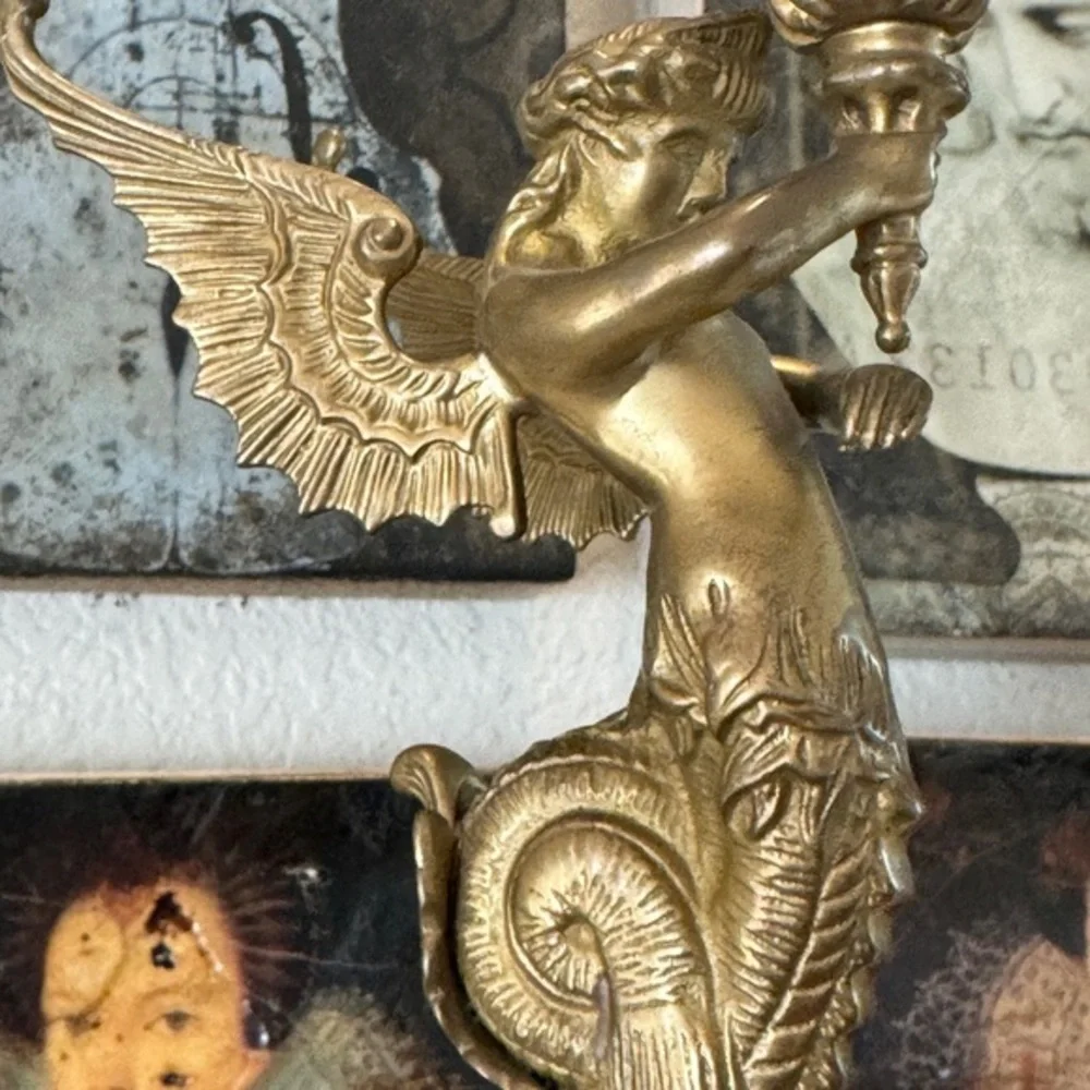 Brass‎ French Empire Style Gilt Candelabra Siren